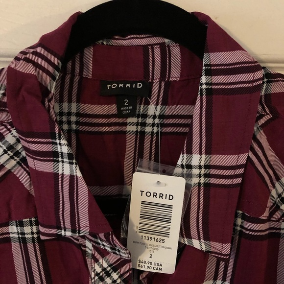 Torrid Challis Burgundy Plaid Button-Down Top, Sz 2X - Picture 6 of 6